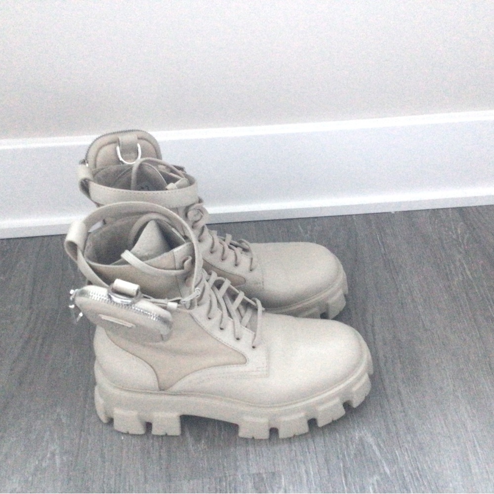 PRADA MONOLITH BOOTS -TAN